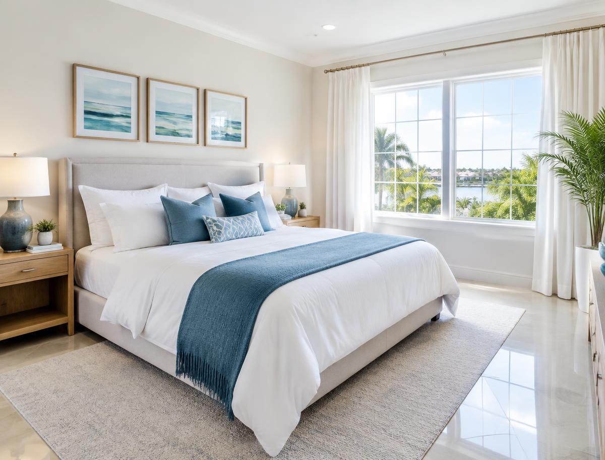 Freshly cleaned bedroom with crisp white linens