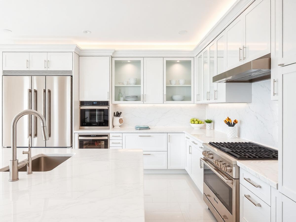 Sparkling clean luxury kitchen with polished marble countertops